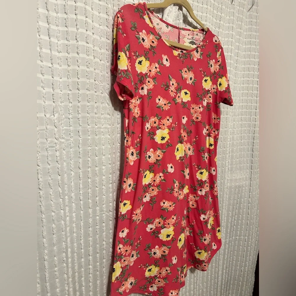 Bobbie Brooks Womens Medium Pink‎ Floral Tunic Tee Shirt Dress